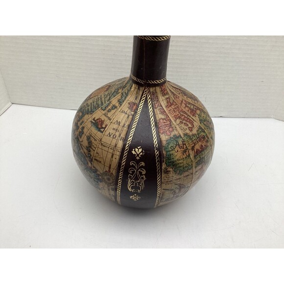 Vintage Fausto Corduri Leather Wrapped Old World Map Decanter - Picture 4 of 10